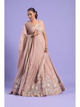 "Two Sisters" by Gyans - Nude Pink Embellished Silk Anarkali Kurta & Dupatta (Set of 2)