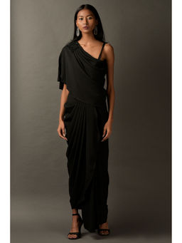 "Two Sisters" by Gyans - Black Lycra Embroidered Draped Dress