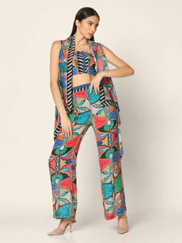 "Two Sisters" by Gyans - Multicoloured Printed Co-Ord In Crepe (Set of 3)