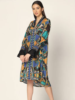 "Two Sisters" by Gyans - Blue Water Printed Crepe Dress