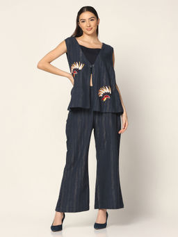 "Two Sisters" by Gyans - Navy Blue Cotton Co-Ord (Set of 3)