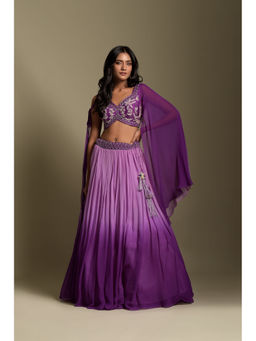 "Two Sisters" by Gyans - Purple Georgette Blouse with Dupatta & Skirt (Set of 3)