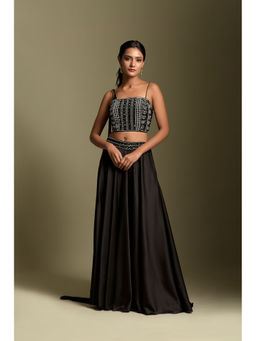 "Two Sisters" by Gyans - Black Satin Crop Top & Palazzo (Set of 2)