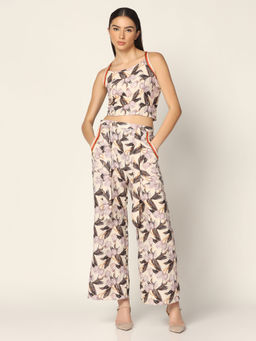 "Two Sisters" by Gyans - Off-White Printed Crepe Co-Ord (Set of 2)