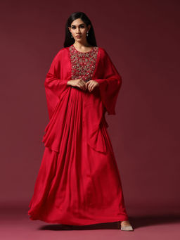 "Two Sisters" by Gyans - Hot Pink Kaftan Sleeve Embroidered Dress