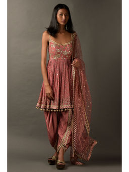 "Two Sisters" by Gyans - Pink Peplum Kurta with Dhoti Pant & Dupatta (Set of 3)