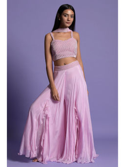 "Two Sisters" by Gyans - Pink Flowing Blouse with Sharara & Dupatta (Set of 3)