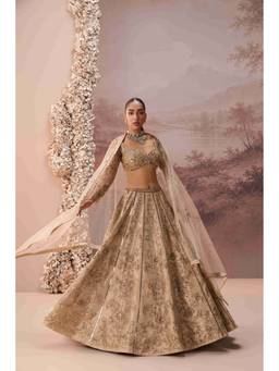 PARUL GANDHI - Gold Mesh Blouse and Lehenga with Dupatta