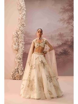PARUL GANDHI - Off White Elaria Blouse and Lehenga with Dupatta