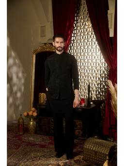 CONTRAST BY PARTH - Void Black Nehru Jacket with Kurta and Trousers
