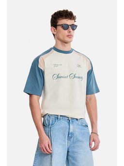 Snitch - Off White Colorblock Cotton Blend Oversized Fit T-Shirt