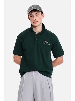 Snitch - Green Embroidered Cotton Oversized Fit Polo T-Shirt