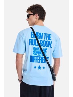 Snitch - Blue Printed Cotton Oversized Fit T-Shirt