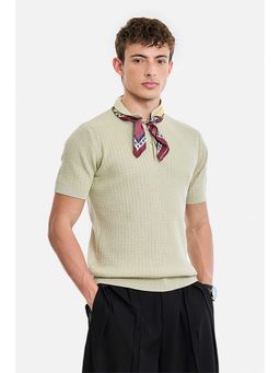 Snitch - Green Self Design Cotton Regular Fit Polo T-Shirt