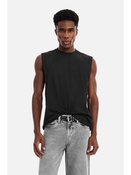 Snitch - Black Solid Pure Cotton Oversized Fit Tank