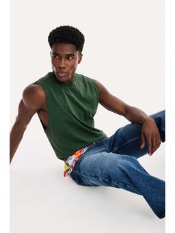 Snitch - Green Solid Pure Cotton Oversized Fit Tank