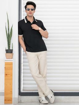 Red Tape - Black Solid Polyester Blend Regular Fit Polo T-Shirt