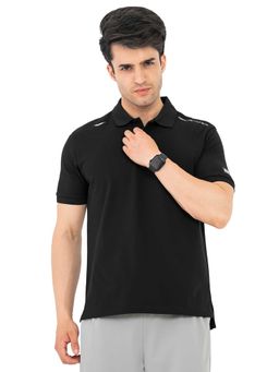 Red Tape - Black Solid Polyester Regular Fit Polo T-Shirt