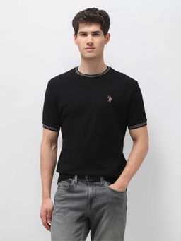 U.S. Polo Assn. Denim Co. - Black Solid Cotton Slim Fit T-Shirt