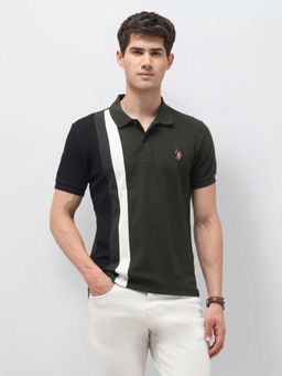 U.S. Polo Assn. Denim Co. - Green Colorblock Cotton Slim Fit Polo T-Shirt