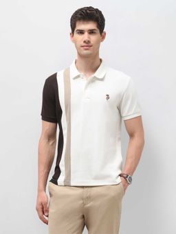 U.S. Polo Assn. Denim Co. - White Colorblock Cotton Slim Fit Polo T-Shirt
