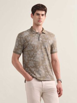 U.S. POLO ASSN. - Brown Floral Cotton Slim Fit Polo T-Shirt