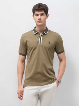 U.S. POLO ASSN. - Brown Solid Cotton Slim Fit Polo T-Shirt