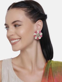 Laida - Pink & Off-White Gold-Plated Circular Handcrafted Studs