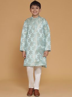 PICCOLO - Sky Blue Silk Floral Woven Kurta with Pyjama