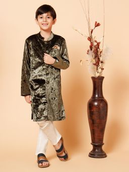PICCOLO - Olive Velvet Sherwani with Pyjama