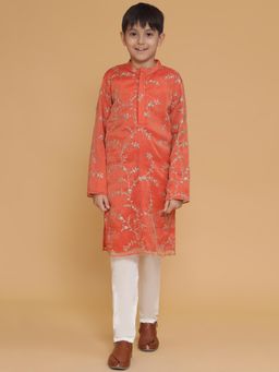 PICCOLO - Orange Embroidered Kurta with Pyjama