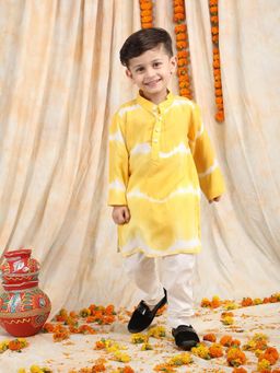 Polka Tots - Boys Yellow Tie & Dye Cotton Kurta with Pyjama