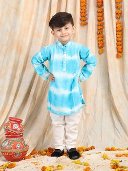 Polka Tots - Boys Blue Tie & Dye Cotton Kurta with Pyjama