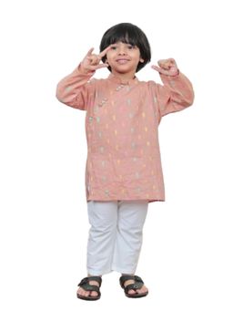 Polka Tots - Boys Peach Woven Cotton Ethnic Kurta with Pyjama