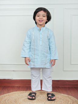 Polka Tots - Boys Blue Cotton Ethnic Kurta with Pyjama
