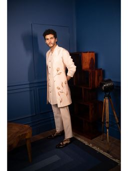 CONTRAST BY PARTH - Peach Onyx Brushed Floral Shrug with Kurta & Pant (Set of 3)