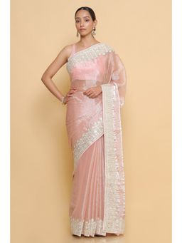 Soch - Women Pink Embellished & Sequined Saree with Unstitched Blouse