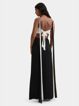 BEYOND - Black Solid/Plain Dune Dual Tone Maxi Dress