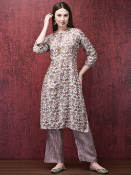 Shree - Women Muslin Magenta Floral Print Kurta with Comfort Pant and Dupatta (Set of 2)