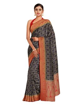 Mimosa - Navy Blue Floral Embellished Saree With Unstitched Blouse