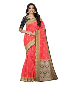 Mimosa - Pink Floral Embellished Saree With Unstitched Blouse
