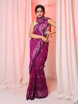 Arhi - Purple Cotton Handwoven Soft Saree with Texture Pattern & Unstitched Blouse