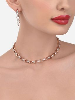 Zaveri Pearls - Rose Gold Dazzling Cubic Zirconia Necklace & Earring Set-ZPFK15245