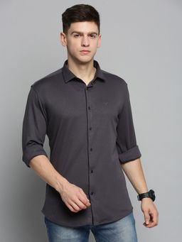 SHOWOFFFF - Mens Spread Collar Grey Solid Shirt