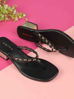 Metro - Women Black Heeled Sandals