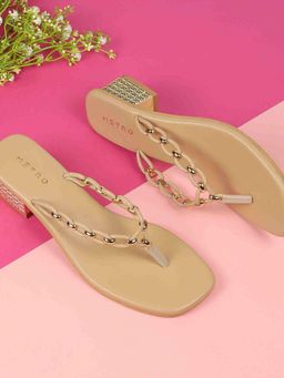 Metro - Women Beige Heeled Sandals