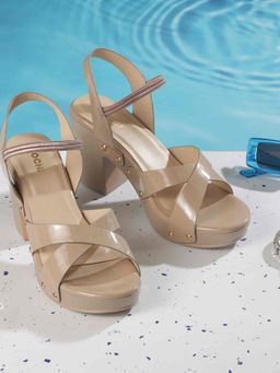Mochi - Women Beige Heeled Sandals