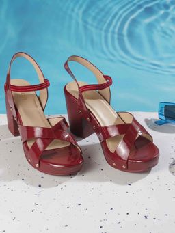 Mochi - Women Wine Heeled Sandals