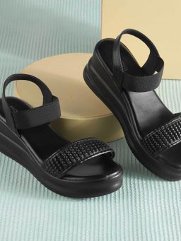 Mochi - Women Black Wedges Heels