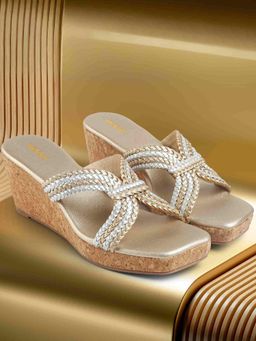 Mochi - Women Gold Wedges Heels